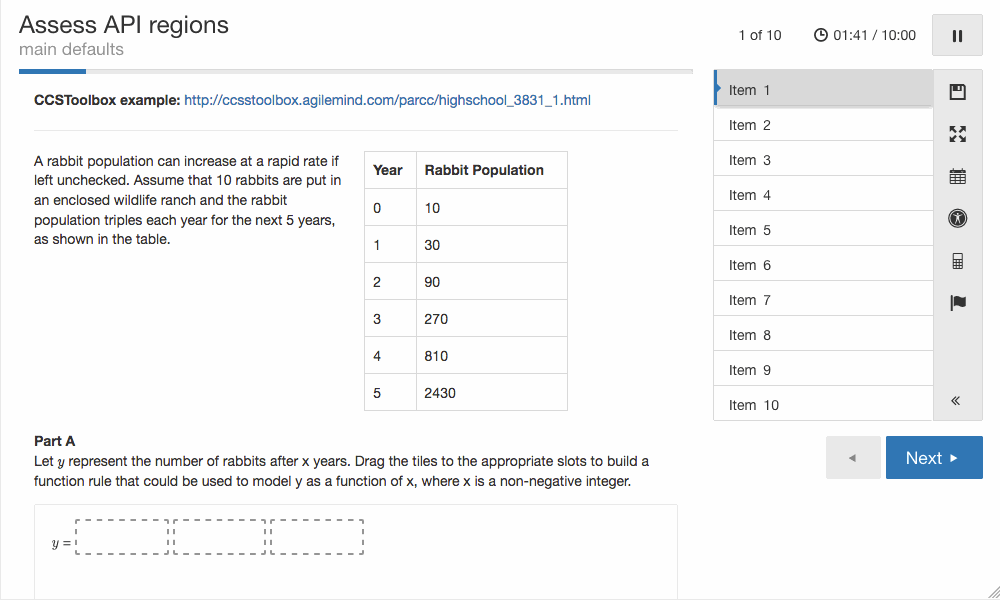 An animated demonstration of the responsive regions and Assess menu