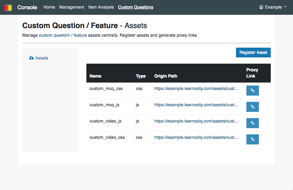 Learnosity Console Custom Questions Module