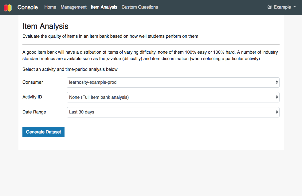 Learnosity Console Item Analysis Module