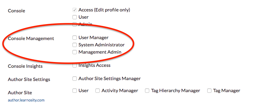 Management / Console Management / Roles.