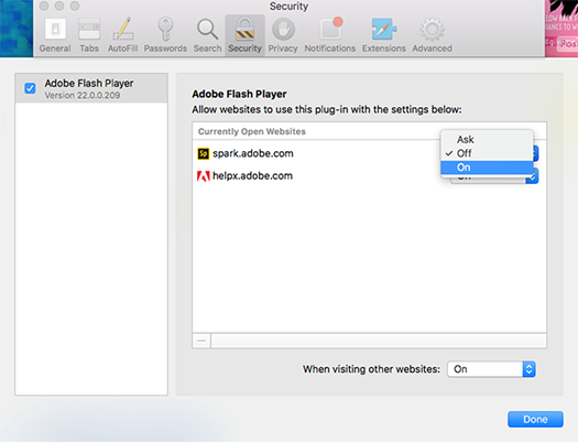 turn on flash player for my mac